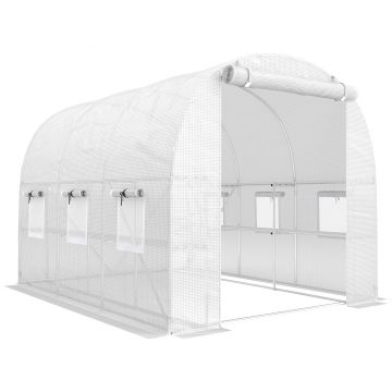 Outsunny Seră aprox. 2,7 x 2 x 2 m cu rafturi, ușă rulabilă cu fermoar, 6 ferestre cu plasă, tije de susținere | Aosom Romania