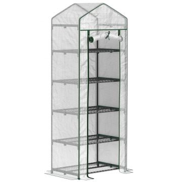 Outsunny Seră de grădină balcon cu raft 5 nivele 0,69 x 0,49 x 1,93 m oțel folie lavabilă PE alb | Aosom Romania