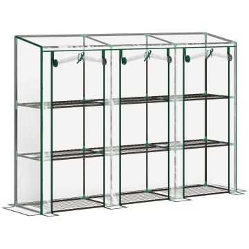 Outsunny Seră de grădină cu rafturi la 3 niveluri, seră de balcon cu 3 uși rulante cu fermoar, 215 x 46 x 151 cm, verde | Aosom Romania
