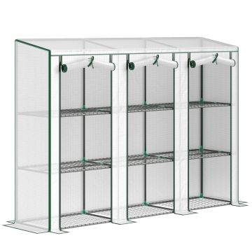 Outsunny Seră de grădină cu rafturi pe 3 niveluri seră pentru balcon 3 uși rulabile cu fermoar 215 x 46 x 151 cm alb | Aosom Romania