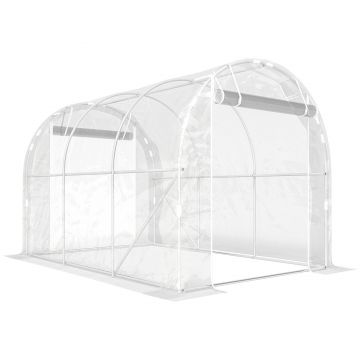 Outsunny Seră de Grădină Tip Tunel 2x3x2 m cu 2 Uși Rulabile, Seră pentru Legume, Flori și Fructe, cu 4 Bare Diagonale, Cadru din Oțel și Acoperiș PE, Transparentă | Aosom Romania