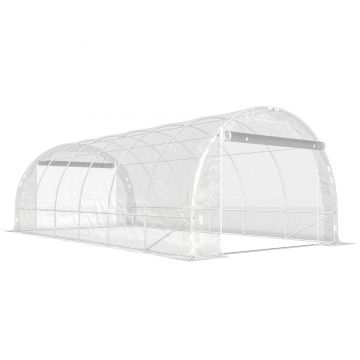 Outsunny Seră de Grădină Tip Tunel 3x6x2 m cu 2 Uși Rulabile, Cadru din Oțel și Acoperire din PE, pentru Legume, Fructe, Flori, Anti-UV, Transparentă | Aosom Romania