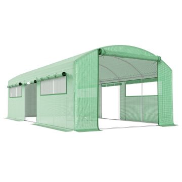 Outsunny Seră tip tunel 6x3x2 m cu 3 uși derulante 6 ferestre cu plasă și structură din oțel galvanizat Verde | Aosom Romania