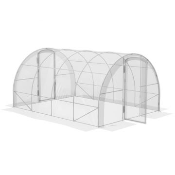 Outsunny Seră tip Tunel din Polietilenă cu Ușă, Cort pentru Casă cu Capac din PE și Cadru din Oțel Galvanizat, 4x3x2 m, Transparent | Aosom Romania