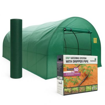 Pachet solar gradina, sera legume 8 x 4 x 2.5m, otel galvanizat + Plasa de umbrire 80%, 80g/mp, 2x20m, material HDPE, protectie UV + Kit sistem de irigare prin picurare, maximum 50 mp