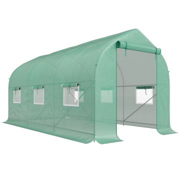 Seră Outsunny de Grădină de Tip Tunel 4x2x2 m cu Uși Rulabile și 6 Ferestre, Seră pentru Grădină cu Acoperiș înclinat, Structură din Metal și Acoperiș PE, pentru Grădinărit legume flori fructe, Verde | Aosom Romania